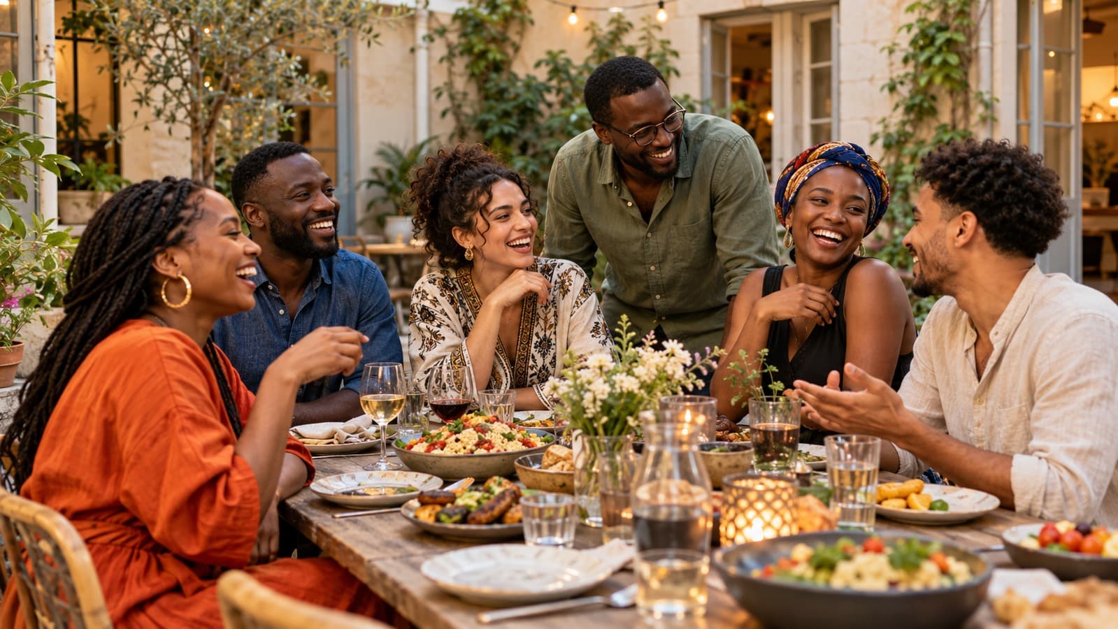 Compatriots gathered around a meal